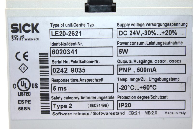 SICK LE20-2621 SAFETY SWITCHING AMPLIFIER 6020341 - Image 2