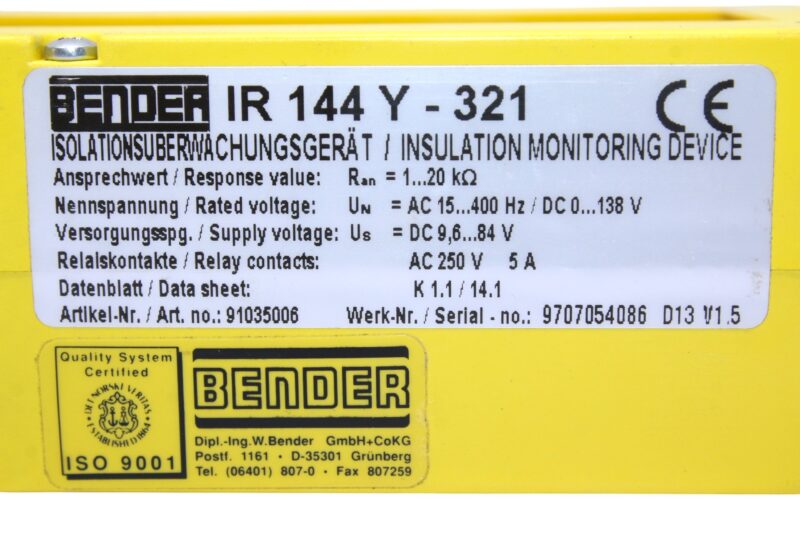 BENDER IR 144Y-321 INSULATION MONITORING DEVICE - Image 2