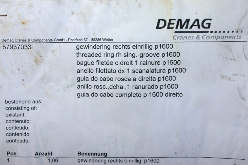 DEMAG 57937033 ROPE GUIDE RIGHT GROOVE P1600 - Image 2