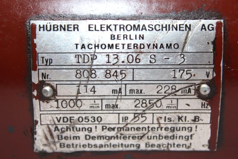 HUBNER BERLIN TDP 13.06 S-3 TACHOGENERATOR‎ - Image 2