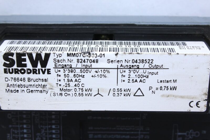 SEW MM07C-503-01 FREQUENCY INVERTER 8247048 0.75 KW - Image 3