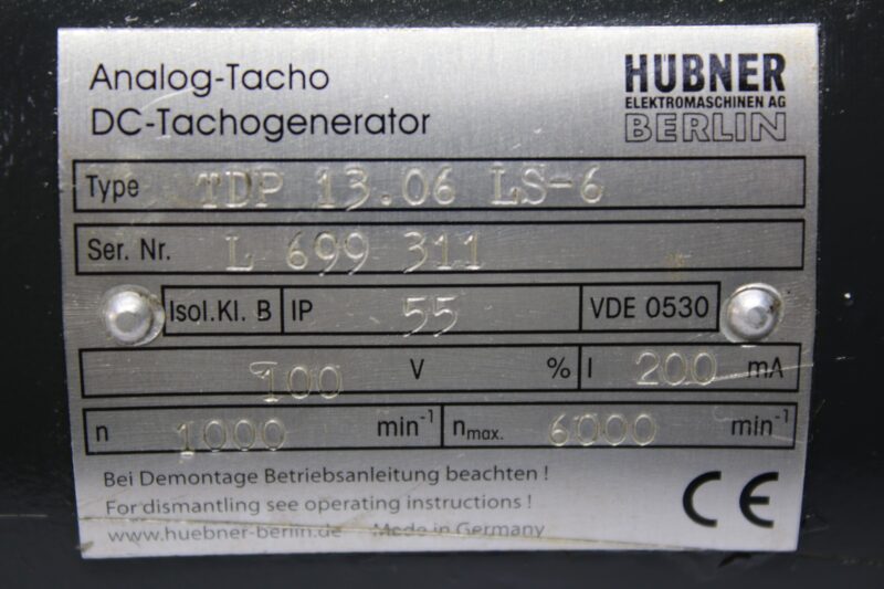 HUBNER BERLIN TDP 13.06 LS-3 ANALOG-TACHO DC-TACHOGENERATOR‎ POG 9 D 500+FSL - Image 2