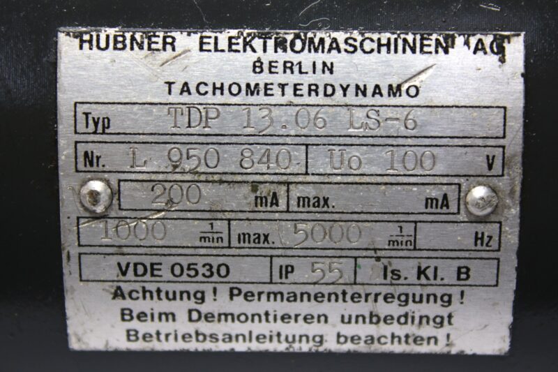 HUBNER BERLIN TDP 13.06 LS-3 ANALOG-TACHO DC-TACHOGENERATOR‎ POG 9 D 500+FSL - Image 2