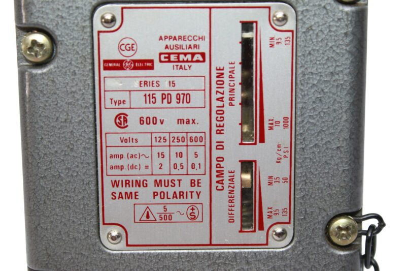 GENERAL ELECTRIC 115 PD970 PRESSURE SWITCH - Image 2