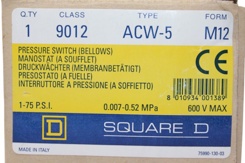 SQUARE D ACW-5 PRESSURE SWITCH CLASS 9012 - Image 2