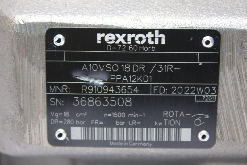 REXROTH R910943654 AXIAL PISTON VARIABLE PUMP A10VSO 18 DR /31R-PPA12K01 - Image 2