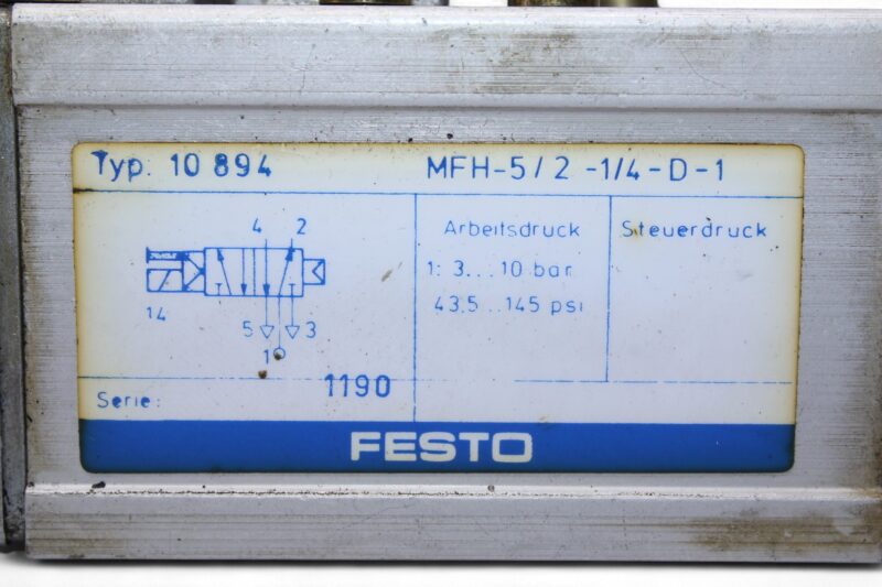 FESTO MFH-5/2-1/4-D-1 SOLENOID VALVE 10894 - Image 2