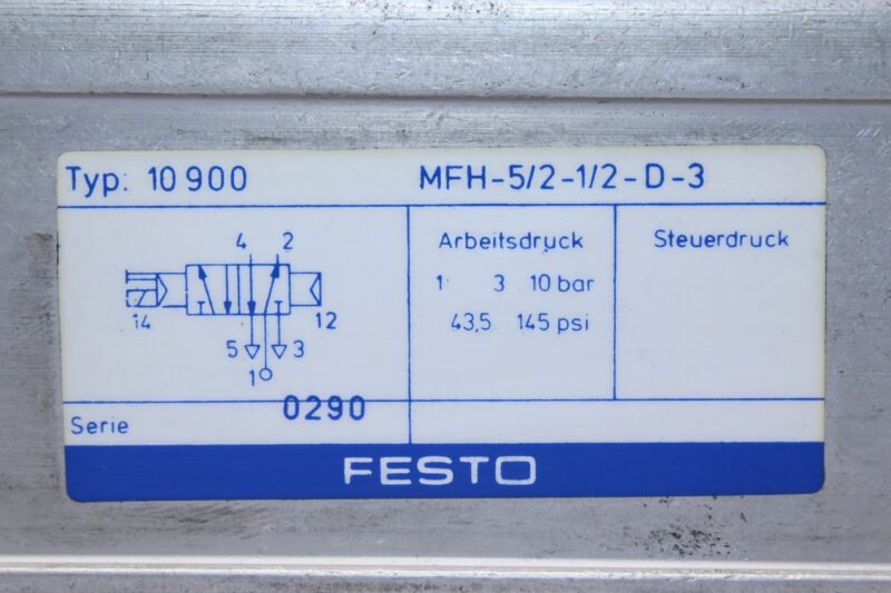 FESTO MFH-5/2-1/2-D-3 SOLENOID VALVE 10900 - Image 2