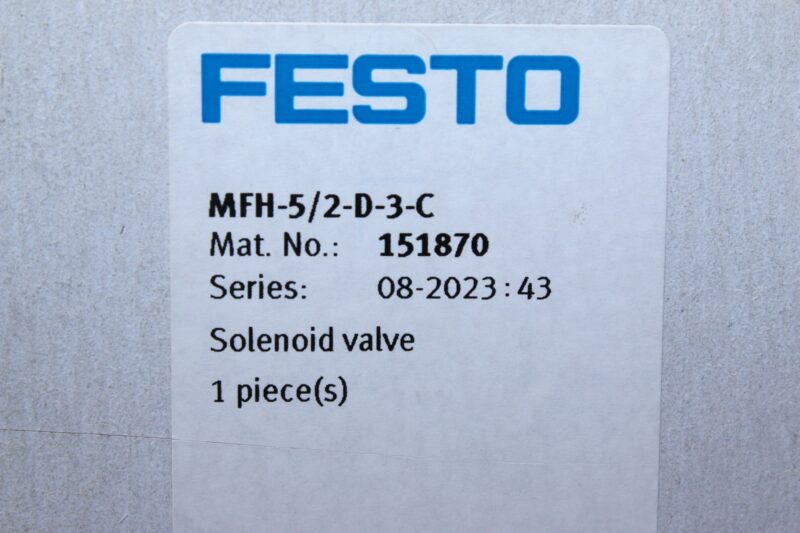 FESTO MFH-5/2-D-3-C SOLENOID VALVE 151870 - Image 7