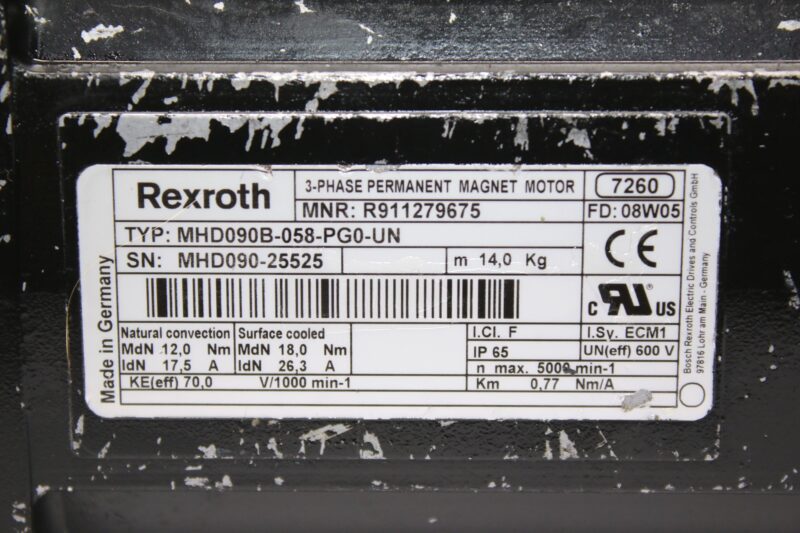 REXROTH MHD090B-058-PG0-UN 3-PHASE PERMANENT MAGNET MOTOR R911279675 - Image 2