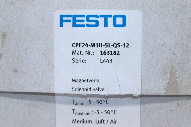 FESTO CPE24-M1H-5L-QS-12 SOLENOID VALVE 163182 - Image 2