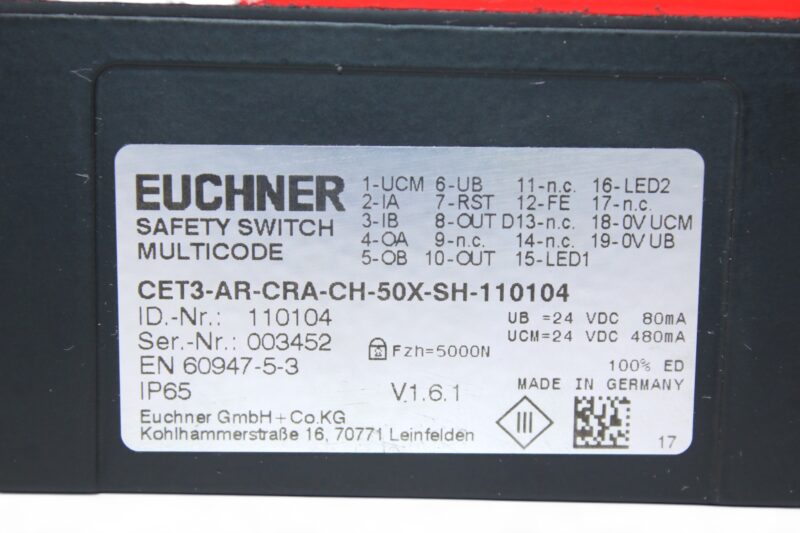 EUCHNER CET3-AR-CRA-CH-50X-SH-110104 NON-CONTACT SAFETY SWITCH 110104 - Image 2