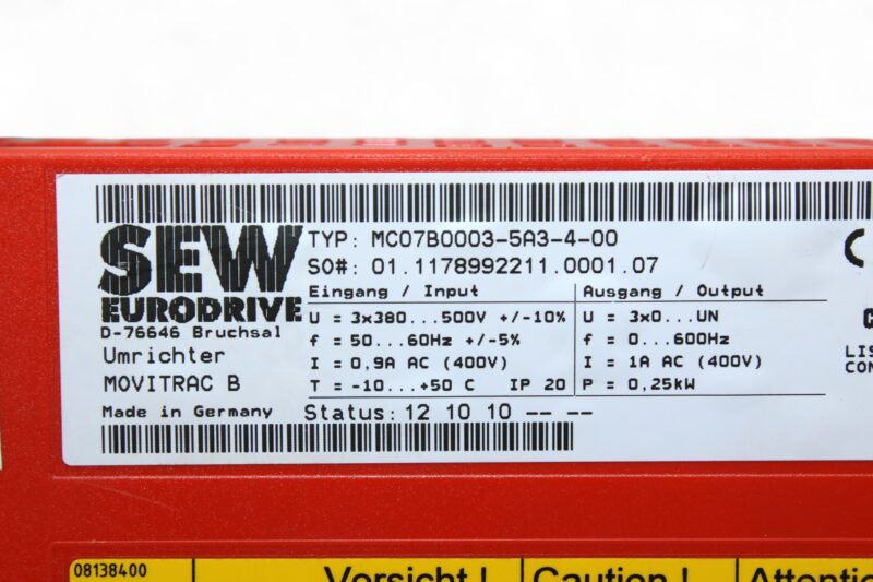 SEW MC07B0003-5A3-4-00 FREQUENCY INVERTER - Image 2