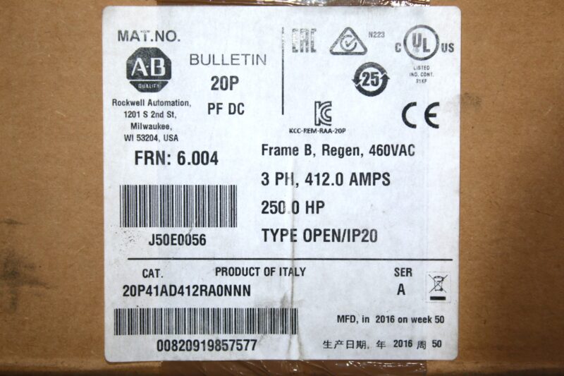 ALLEN BRADLEY 20P41AD412RA0NNN POWERFLEX DC DRIVE - Image 2