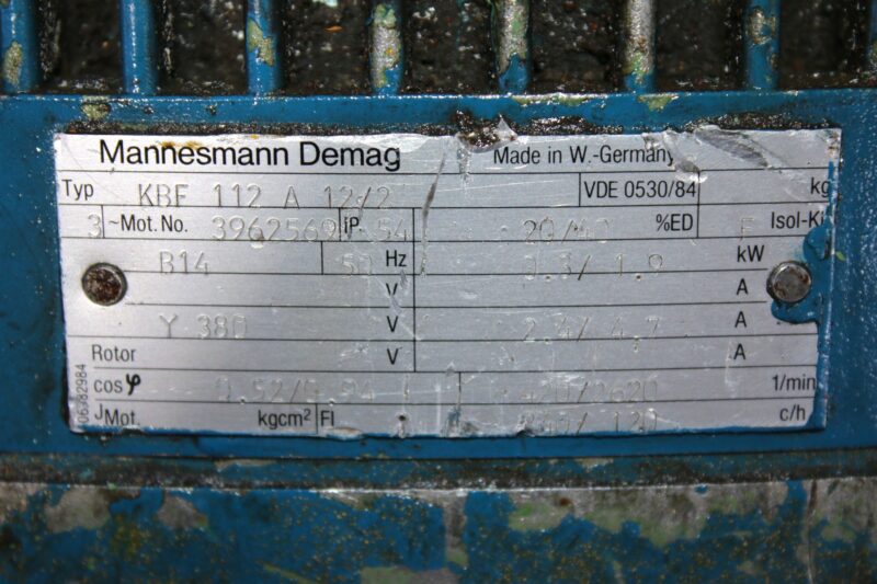 DEMAG KBF 112 A 12/2 CONICAL-ROTOR BRAKE MOTOR - Image 2