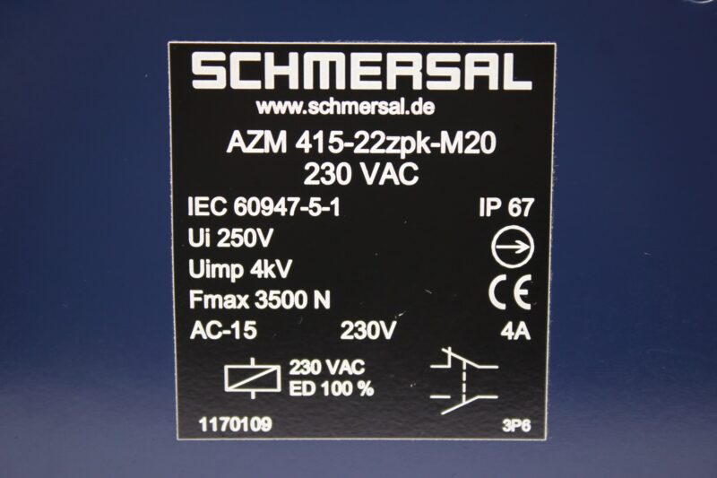 SCHMERSAL AZM 415-22ZPK-M20 230 VAC SOLENOID INTERLOCK SWITCH - Image 2