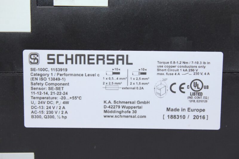 SCHMERSAL SE-100C EVALUATION UNIT 101153919 (24V) - Image 2