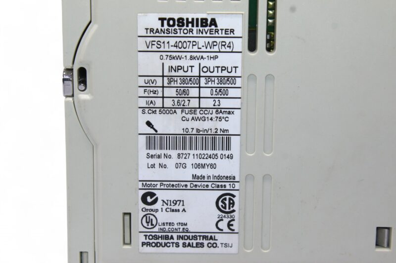 TOSHIBA VFS11-4007PL-WP (R4) TRANSISTOR INVERTER (0.75 KW) - Image 3