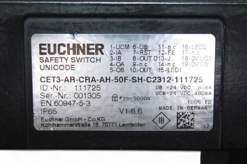 EUCHNER CET3-AR-CRA-AH-50F-SH-C2312-111725 NON-CONTACT SAFETY SWITCH 111725 - Image 2