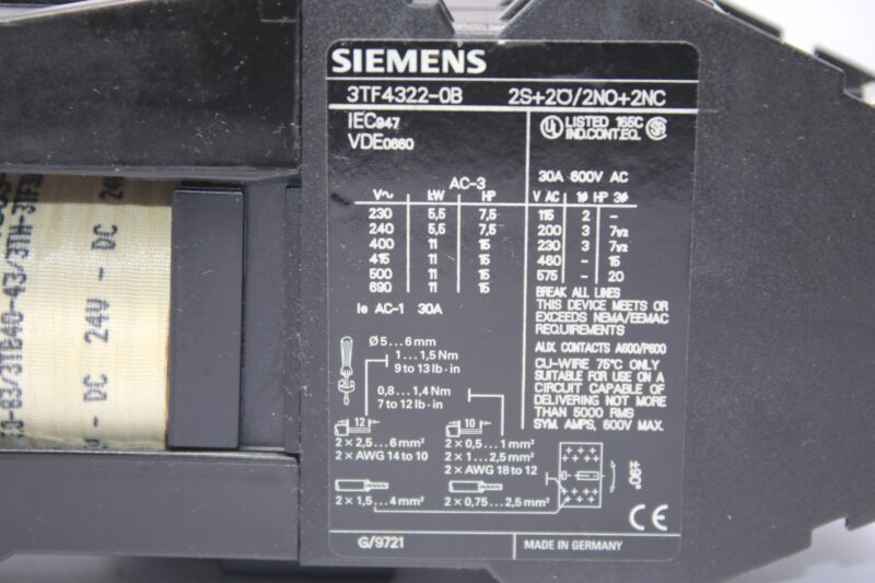 SIEMENS 3TF4322-0BB4 CONTACTOR - Image 2