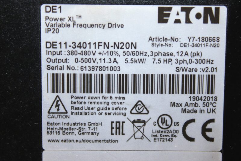 EATON DE11-34011FN-N20N VARIABLE SPEED STARTER 180668 - Image 2