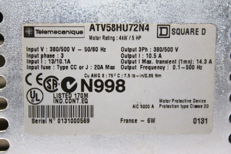 TELEMECANIQUE ATV58HU72N4 FREQUENCY INVERTER (4 KW) - Image 2