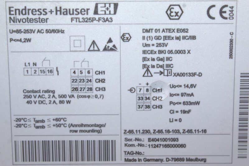 ENDRESS+HAUSER FTL325P-F3A3 VIBRONIC POINT LEVEL DETECTION - Image 3
