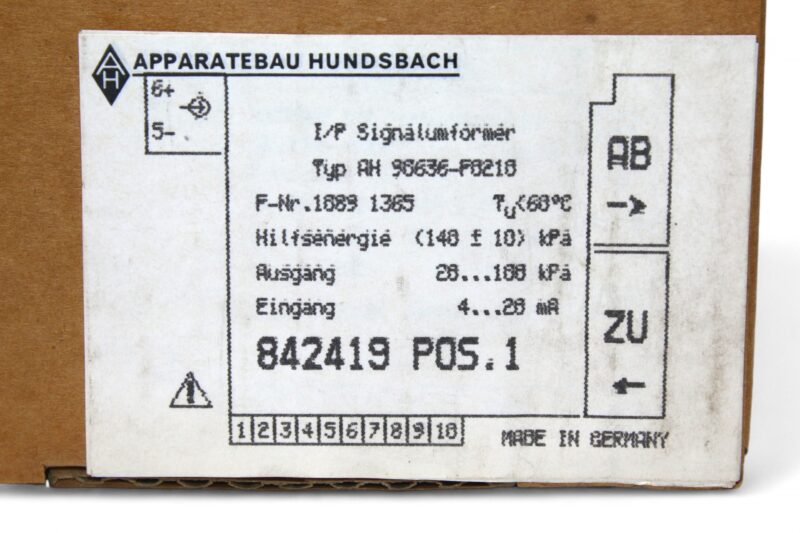 APPARATEBAU HUNDSBACH AH 90636-F0210 I/P SIGNAL CONVERTER - Image 5