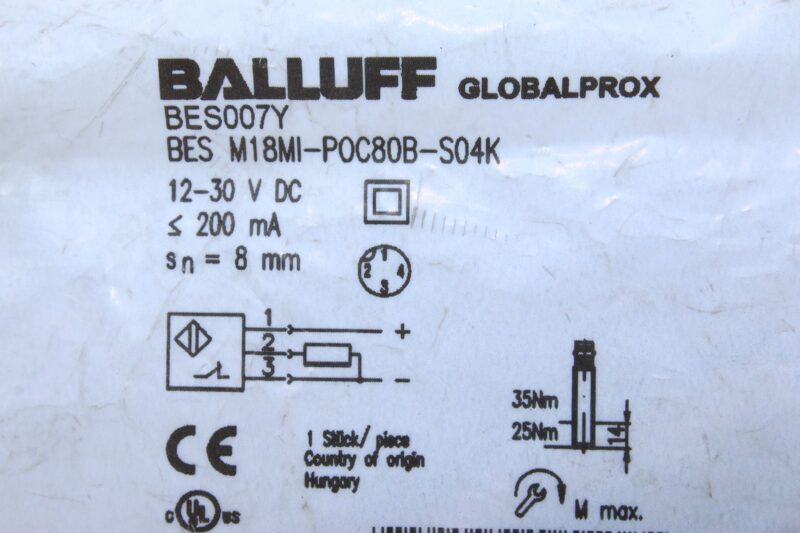 BALLUFF BES007Y PROXIMITY SENSOR BES M18MI-POC80B-S04K - Image 2