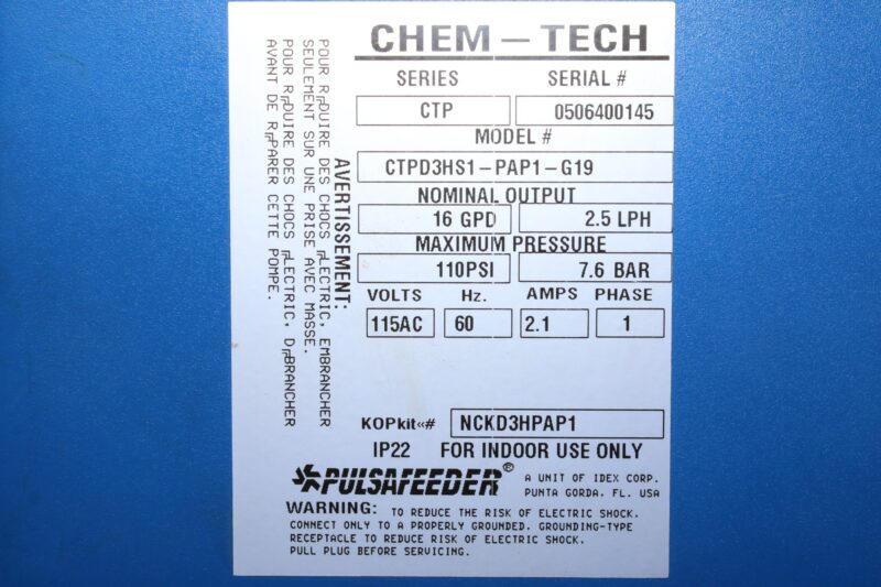 CHEMTECH CTPD3HS1-PAP1-G19 DIAPHRAGM METERING PUMP - Image 2