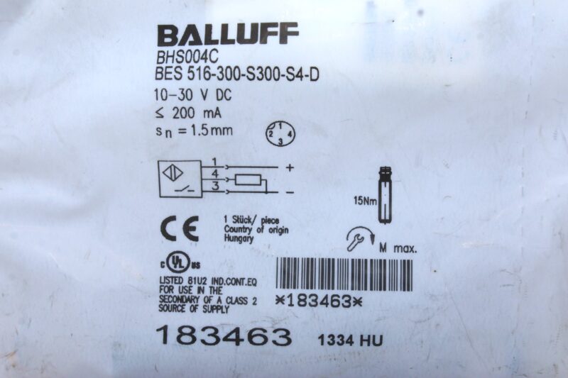 BALLUFF BHS004C PRESSURE-RATED INDUCTIVE SENSOR BES 516-300-S300-S4-D - Image 2
