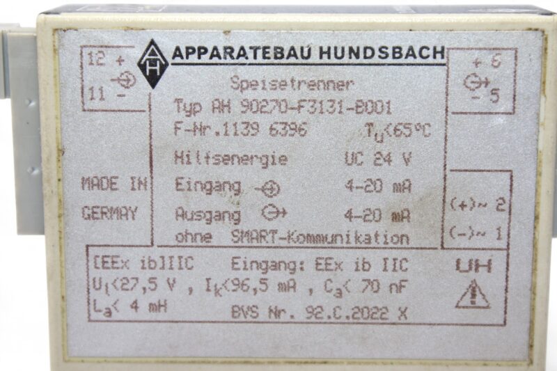 APPARATEBAU HUNDSBACH AH 90270-F3131-B001 ISOLATING POWER SUPPLY - Image 2