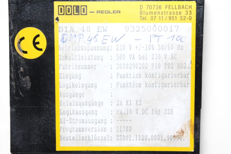 DOLD DIA 48 EW DIGITAL TEMPERATURE CONTROLLER 9325000017 - Image 2