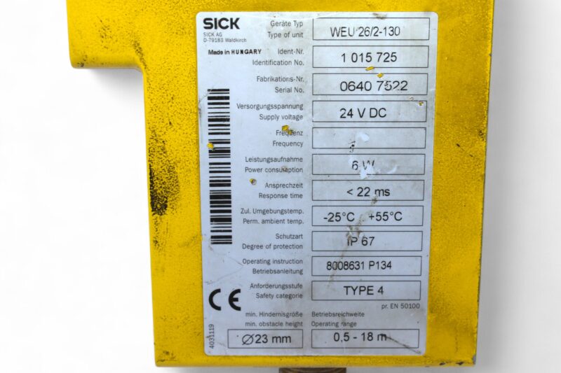 SICK WEU 26/2-130 PHOTOELECTRIC SAFETY SWITCH 1015725 (Receiver Unit) - Image 2