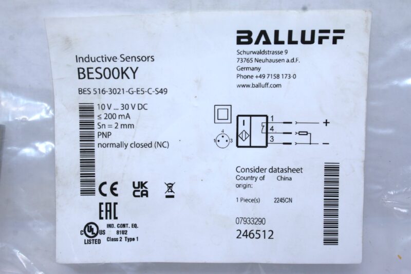 BALLUFF BES00KY INDUCTIVE PROXIMITY SENSOR BES 516-3021-G-E5-C-S49 - Image 2