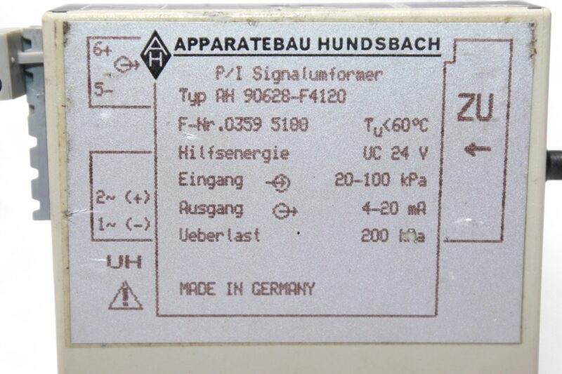 APPARATEBAU HUNDSBACH AH 90628-F4120 I/P SIGNAL CONVERTER - Image 2