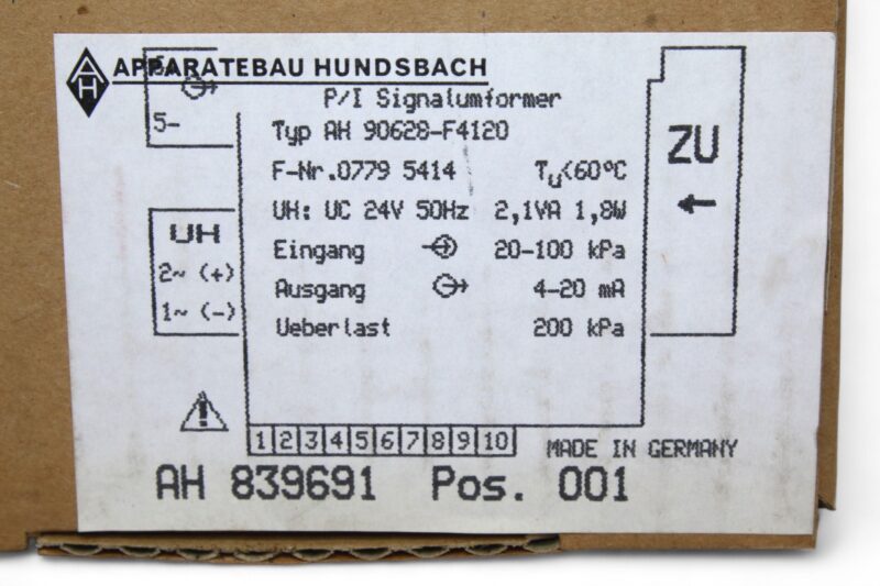APPARATEBAU HUNDSBACH AH 90628-F4120 I/P SIGNAL CONVERTER - Image 5