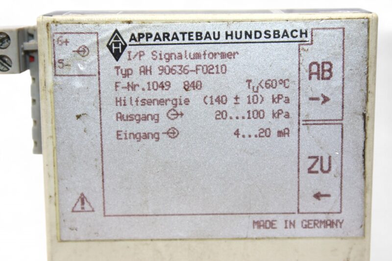 APPARATEBAU HUNDSBACH AH 90636-F0120 I/P SIGNAL CONVERTER - Image 2