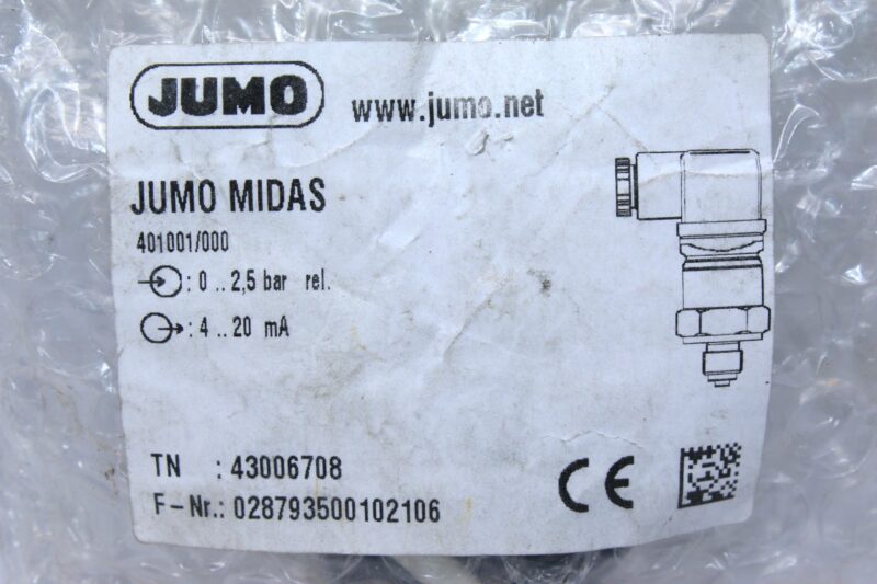 JUMO MIDAS 401001/000 PRESSURE TRANSMITTER TN 43006708 0…2.50 bar - Image 2