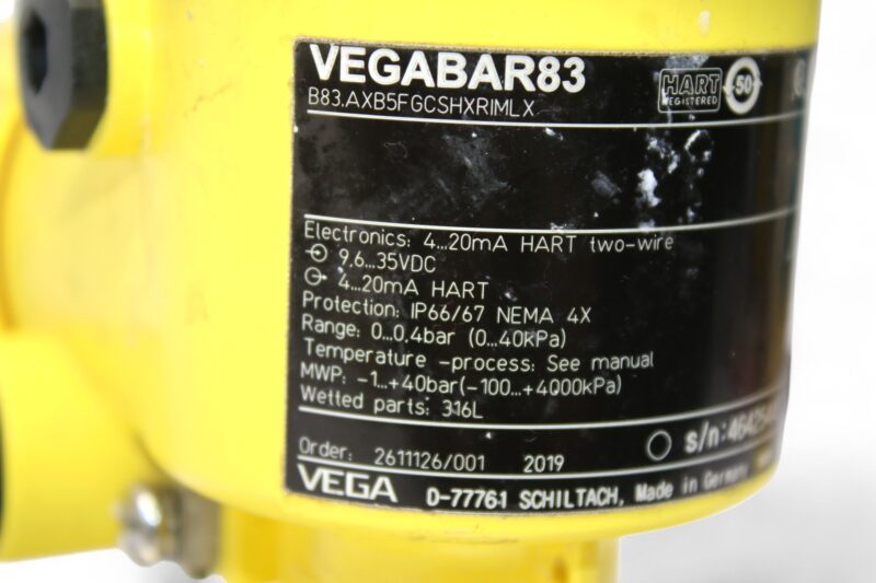 VEGA VEGABAR83 PRESSURE TRANSMITTER B83.AXB5FGCSHXRIMLX - Image 2