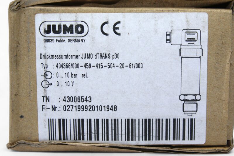 JUMO dTRANS P30 404366/000-459-415-504-20-61/000 PRESSURE TRANSMITTER 404366/000 0…10 bar - Image 7