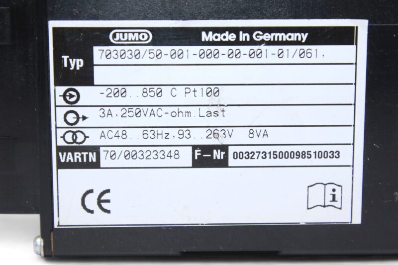 JUMO dTRON 04.1 COMPACT MICROPROCESSOR CONTROLLER 703030/50-001-000-00-001-01/061 - Image 2