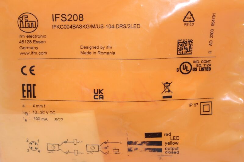 IFM IFS208 INDUCTIVE SENSOR IFKC004BASKG/2LED/US-104