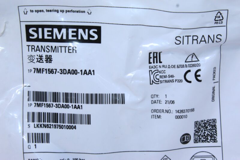 SIEMENS 7MF1567-3DA00-1AA1 PRESSURE TRANSMITTER 0…100 bar - Image 3