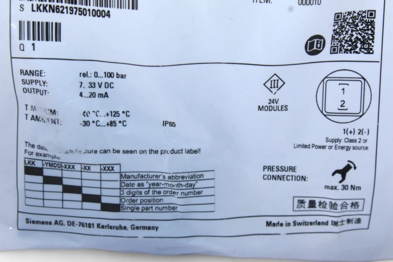 SIEMENS 7MF1567-3DA00-1AA1 PRESSURE TRANSMITTER 0…100 bar - Image 4