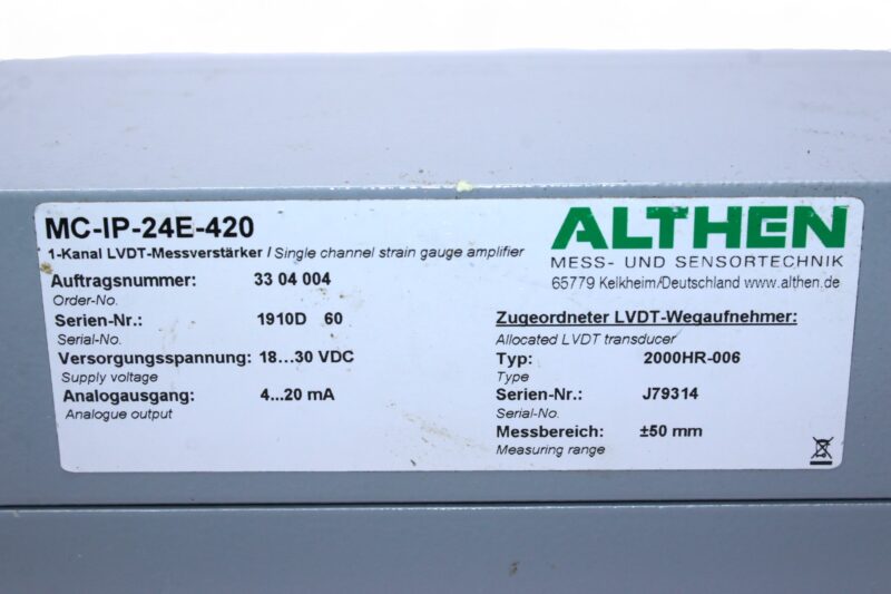 ALTHEN MC-IP-24E-420 SINGLE CHANNEL LVDT AMPLIFIER - Image 4
