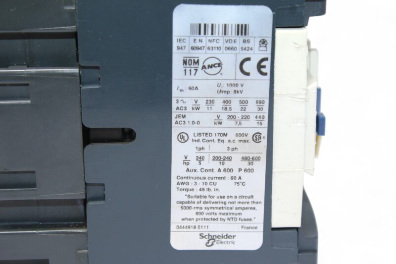 TELEMECANIQUE LC1 D40D7 CONTACTOR (18.5 Kw) - Image 2