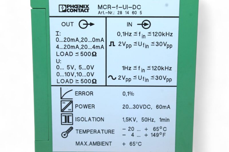PHOENIX CONTACT MCR-F-UI-DC FREQUENCY MEASURING TRANSDUCER 2814605 - Image 3
