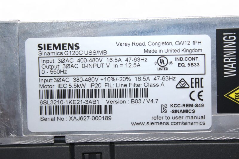 SIEMENS 6SL3210-1KE21-3AB1 INVERTER DRIVE SINAMICS G120C - Image 2