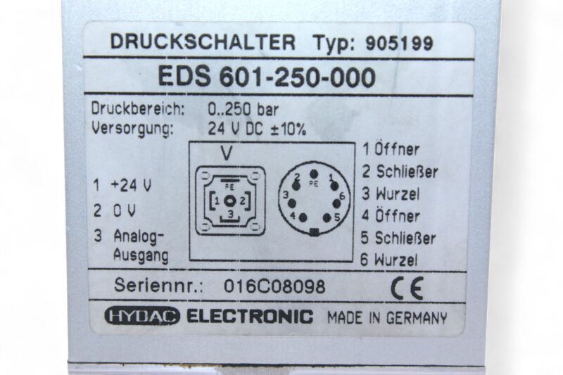 HYDAC EDS 601-250-000 PRESSURE SWITCH 905199 - Image 3